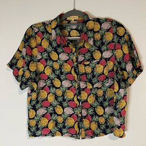 Love Notes Pineapple Hawaiian Button Down Top